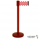 Potelet COLOR alu Rouge à sangle damier Rouge/Blanc 3m x 100mm sur socle portable - Novap