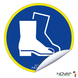 Panneau D'obligation Port Des Chaussures De Sécurité Obligatoire. Obligation Signalisation EPI. Autocollant, PVC, Alu - Diamètre 350 Mm - Adhésif - Adhésif