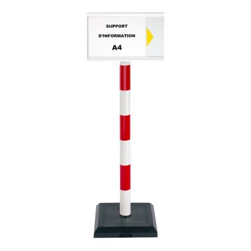 Poteau PVC Rouge/Blanc sur socle lesté 3kg avec support d'information A4 - 2000154