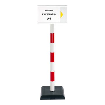 Poteau PVC grande hauteur Rouge/Blanc sur socle lesté 3kg avec support d'information A4 - 2000161