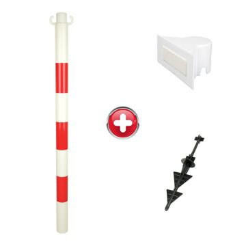 Poteau PVC grande hauteur Rouge/Blanc sur pointe avec support panneau - 2000277