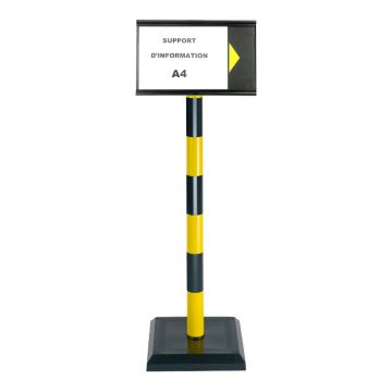 Poteau PVC Jaune/Noir sur socle lesté 3kg avec support d'information A4 - 2000550