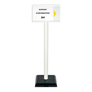 Poteau PVC Blanc sur socle lesté 3kg avec support d'information A4 - 2000567