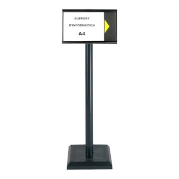 Poteau PVC Noir sur socle lesté 3kg avec support d'information A4 - 2000574