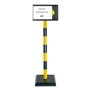 Poteau PVC grande hauteur Jaune/Noir sur socle lesté 3kg avec support d'information A4 - 2000581