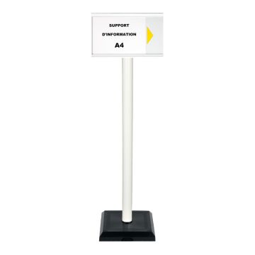 Poteau PVC grande hauteur Blanc sur socle lester 3kg avec support d'information A4 - Novap