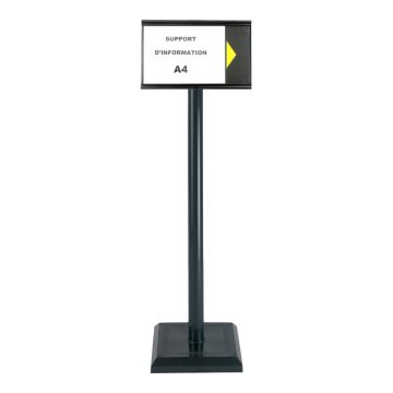 Poteau PVC grande hauteur Noir sur socle lester 3kg avec support d'information A4 - Novap