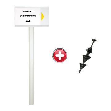 Poteau PVC grande hauteur Blanc sur pointe avec support d'information A4 - 2000628