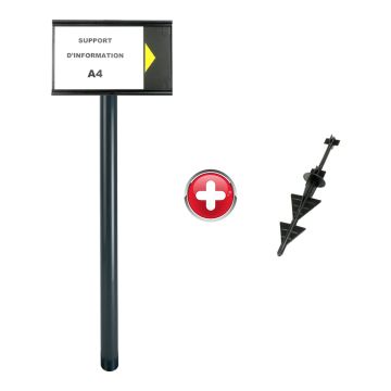 Poteau PVC grande hauteur Noir sur pointe avec support d'information A4 - 2000635