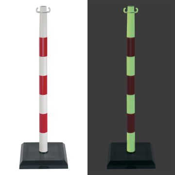 Poteau PVC Rouge/Photoluminescent sur socle lesté 3kg - Novap