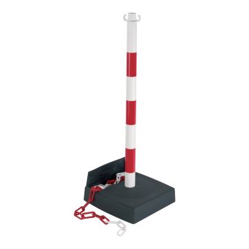 Poteau PVC Rouge/Blanc avec réserve de chaîne sur socle lesté 6kg - Novap