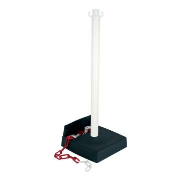 Poteau PVC Blanc avec réserve de chaîne sur socle lesté 6kg - Novap