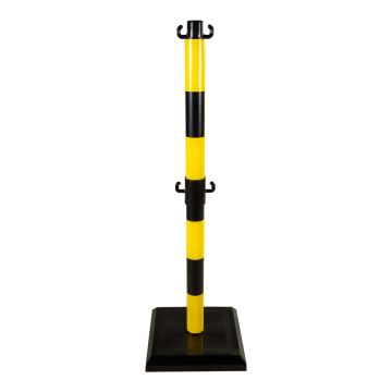 Poteau PVC Jaune/Noir avec crochets à mi-hauteur sur socle déjà lesté 3kg - Novap
