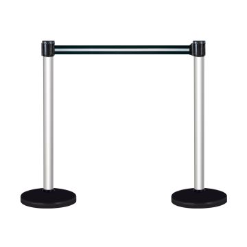 Kit 2 Poteaux à sangles guide file Alu anodisé sur socle lesté 10kg Noir/argent 3m x 50mm - Novap