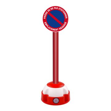 Poteau aluminium Rouge sur socle balise avec panneau - Défense de stationner emplacement réservé - novap