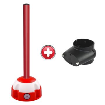 Poteau aluminium Rouge sur socle balise avec collier de laison - Novap