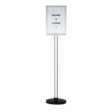 Poteau alu anodisé grande hauteur sur socle portable avec support alu A3 - Novap