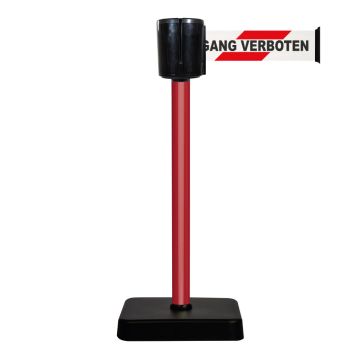 Poteau à sangle alu rouge NO ACCESS, ACCES INTERDIT, ZUGANG VERBOTEN  10m x 100mm sur socle mobile - 2800969