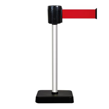 Poteau alu anodisé - sangle rouge 10m x 100mm sur socle mobile - 2801003