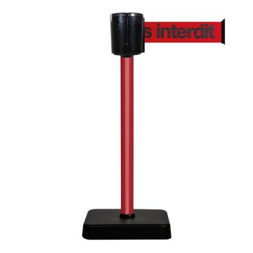 Poteau à sangle alu rouge accès interdit 10m x 100mm sur socle mobile - 2801010