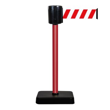 Poteau à sangle alu rouge hachuré rouge/blanc 10m x 100mm sur socle mobile - 2801027