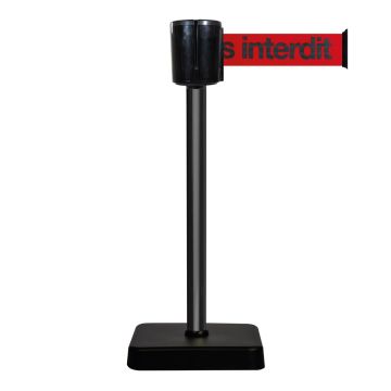 Poteau alu noir sangle rouge "accès interdit" 10m x 100mm sur socle mobile - 2801058
