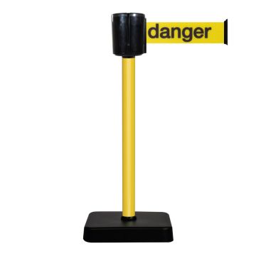 Poteau à sangle alu jaune "danger" 10m x 100mm sur socle mobile - 2801065