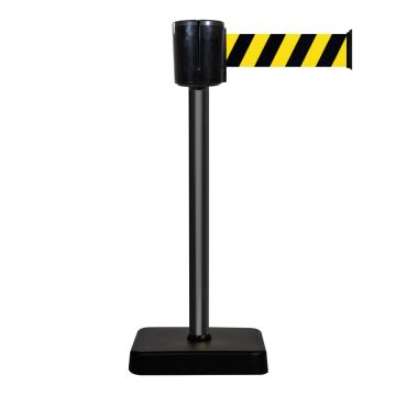 Poteau à sangle alu noir hachuré jaune/noir 10m x 100mm sur socle mobile - 2801089
