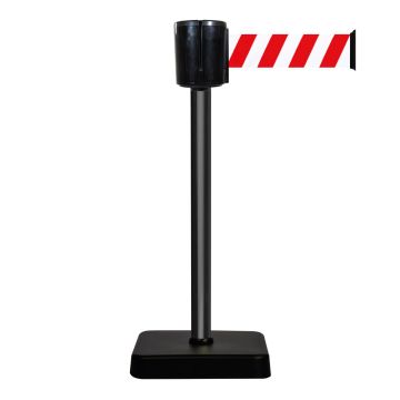 Poteau à sangle alu noir hachuré rouge/blanc 10m x 100mm sur socle mobile - 2801096