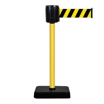 Poteau à sangle alu jaune hachuré jaune/noir 10m x 100mm sur socle mobile - 2801102