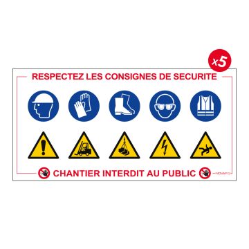 Lot de 5 Panneaux Respectez les consignes de sécurité 800x400mm - Novap