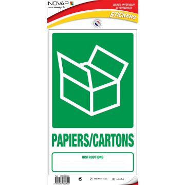 Panneau Dechets papiers / cartons - Vinyle adhésif 330x200mm - 4000824