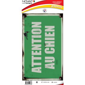 Panneau vintage Attention au chien - Adhésif 330x200mm - 4019338