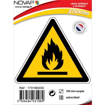 Panneau Danger matières inflammables - Adhésif Triangle 100mm - 4031989