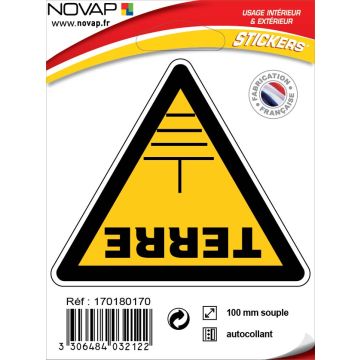 Panneau Danger prise de terre - Adhésif Triangle 100mm - 4032122