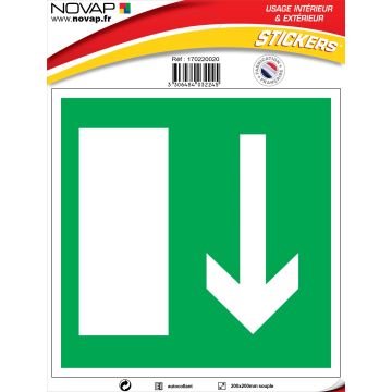 Panneau Sortie de secours en bas - Vinyle adhésif 200x200mm - 4032245