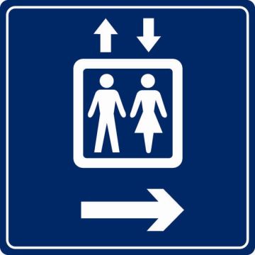 Plaque de porte Ascenseur flèche à droite - couleur 90x90mm - 4033808