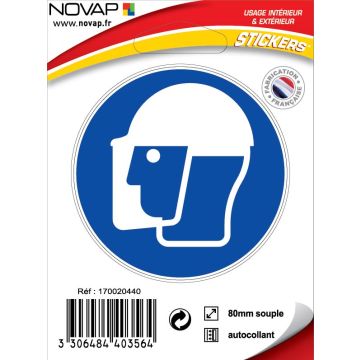 Panneau Obligation casque et visière - Vinyle adhésif Ø80mm - 4035659