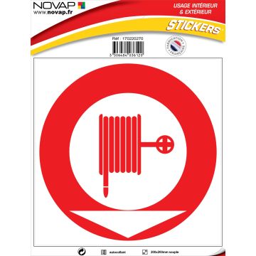 Panneau Lance incendie avec flèche directionnelle - Vinyle adhésif 200x200mm - 4036120