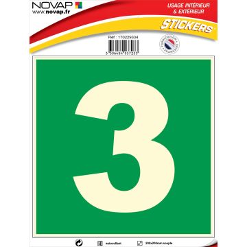 N°3 photoluminescents - 200x200mm - Adhésif Vert - 4037233