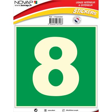 N°8 photoluminescents - 200x200mm - Adhésif Vert - 4037288