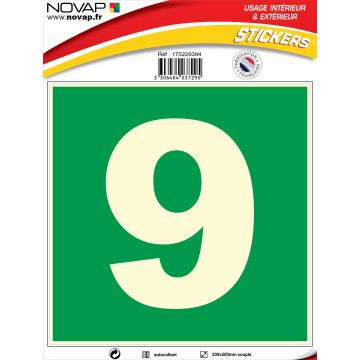 N°9 photoluminescents - 200x200mm - Adhésif Vert - 4037295