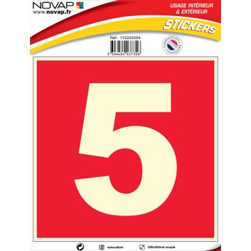 N°5 photoluminescents - 200x200mm - Adhésif Rouge - 4037356