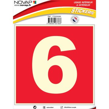 N°6 photoluminescents - 200x200mm - Adhésif Rouge - 4037363