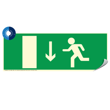 Panneau photoluminescent HD Sortie de secours en bas - Adhésif 330x120mm - Novap