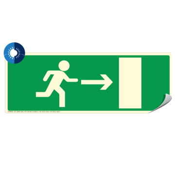 Panneau photoluminescent HD Sortie à droite - Adhésif 330x120mm - Novap