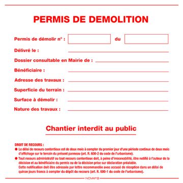 Panneau permis de demolir 800x800mm - 4200729