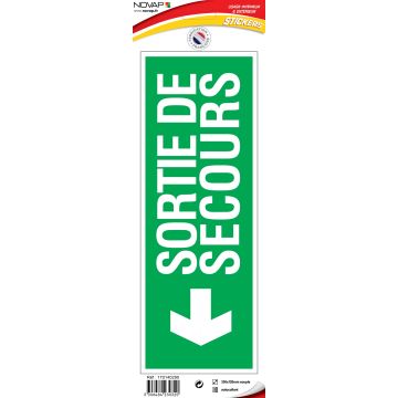 Panneau Sortie de secours flèche gauche (texte) - Vinyle adhésif 330x120mm - 4230320