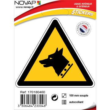 Panneau Danger chien de garde - Adhésif Triangle 100mm - 4233048