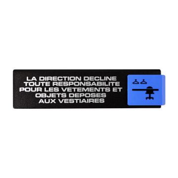 Plaque de porte La direction décline toute responsabilité pour les vêtements et objets déposés aux vestiaires - Europe design 175x45mm - 4260471